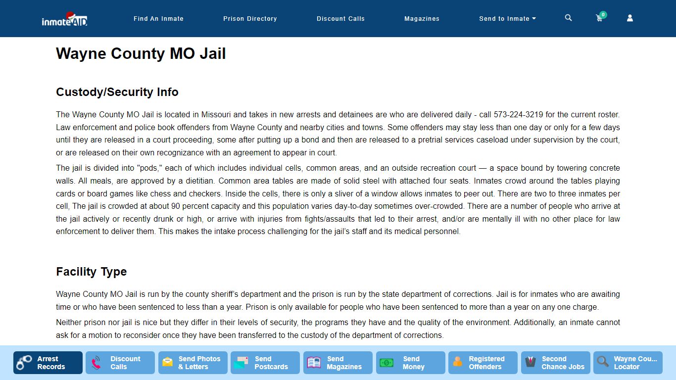 Wayne County MO Jail - InmateAid